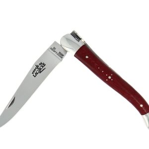 Couteau pliant 11 cm en tissu compressé bordeaux, mitres inox finition brillante