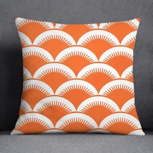 Housse de coussin Scandinave tons corail avec des motifs géométriques