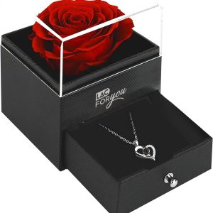 LAC Coffret Rose Eternelle avec Bijoux – Cadeau Fete des Meres – Idee Cadeau Femme Original pour Anniversaire Maman