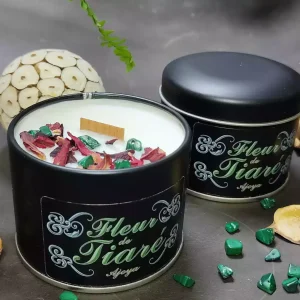 Bougie Fleur de Tiaré 175g – Boîte Métal avec Couvercle – Cire de Soja et Parfum de Grasse