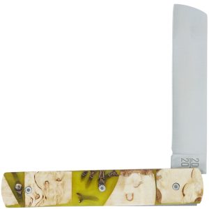 Le 20/20 Couteau Pliant Plein Manche avec Bois de Bouleau  Résine verte avec inclusion de Clous de Girofle 11cm Ressort  Lisse Personnalisable Finition Brossée Pièce Unique