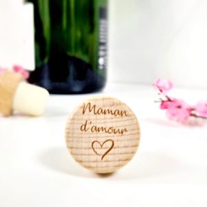 Bouchon à message en bois et liège – Maman d&rsquo;amour