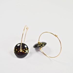 Créoles VIRGINIE Or – Perle en verre filé – Noir