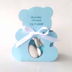 Contenant dragées Ourson – Bleu ciel